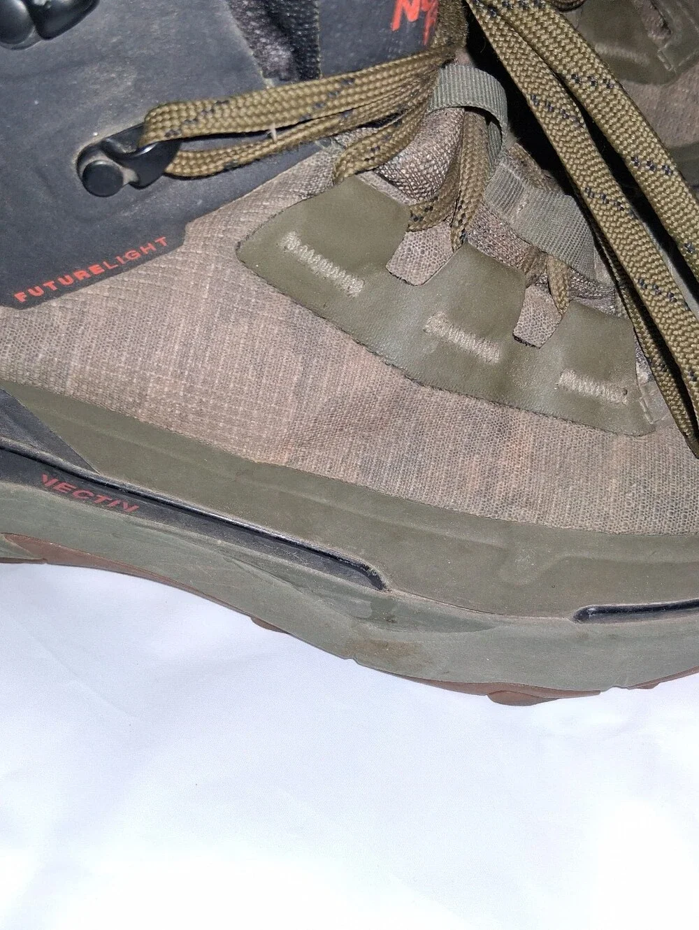 The North Face Olive Green Hiking Boots with Orange Logo Accents